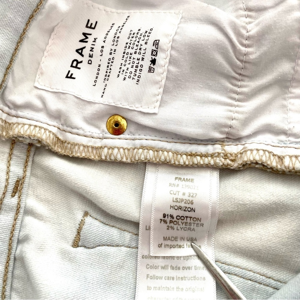 FRAME Le Skinny de Jeanne Light Wash Patchwork Jeans Sz 30 Denim Frayed Cotton - Picture 9 of 13